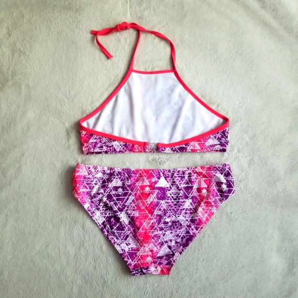 AQUA BLU Australia Teen Geometric Print Halter Bikini Set Girls Size 14 - Picture 2 of 10